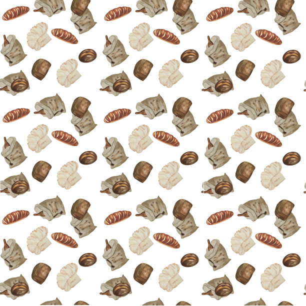 水彩烘焙图案。光栅手工制作的。可用于包装纸，织物，壁纸，餐巾纸，明信片。图片下载