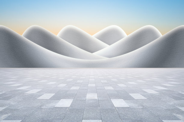 空的水泥地板和弯曲的墙壁。现代建筑与清晰的天空背景。图片下载