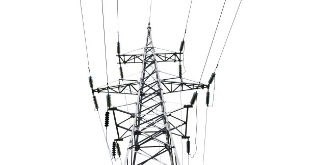 隔离的电力塔(高压电线)，白色背景图片下载