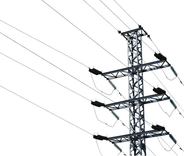 隔离的电力塔(高压电线)，白色背景图片下载