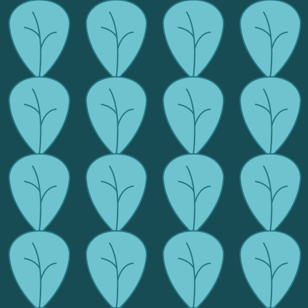 蓝色叶子无缝图案可爱的平面手绘背景设计图片下载