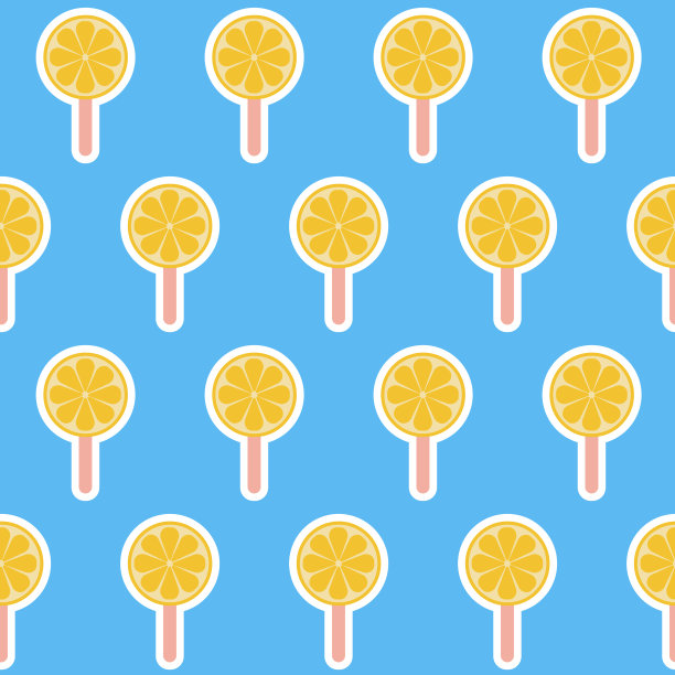 柠檬水果冰圆形冰淇淋棒无缝图案黄蓝色图片下载