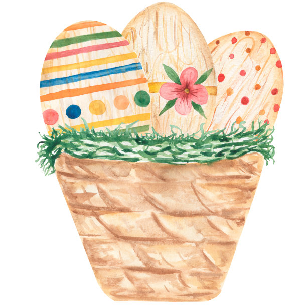 水彩画复活节彩蛋集剪贴画，可爱的木制节日蛋在波西米亚风格，婴儿淋浴图形，儿童艺术。现代春卡。图片下载