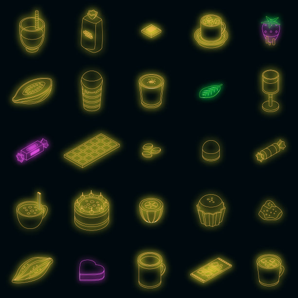 可可图标设置矢量霓虹灯图片下载