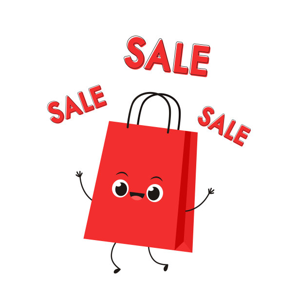 可爱的卡通购物袋。购物袋人物设计。孤立在白色背景上。图片下载