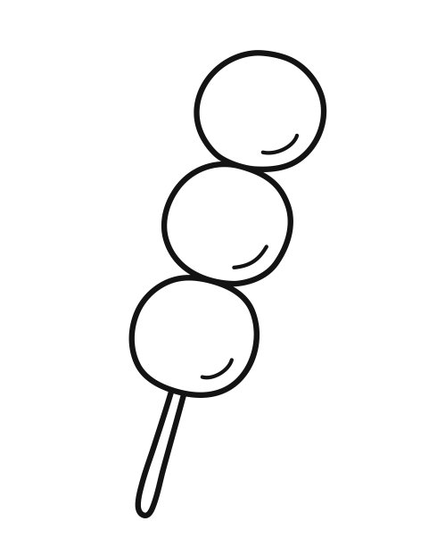 Dango。三个粽子包在棍子上。日本传统甜点。手绘食物元素图标。孤立的矢量插图在涂鸦线风格。图片下载