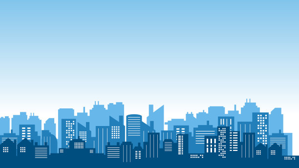 清晨的城市背景，有许多建筑物图片下载