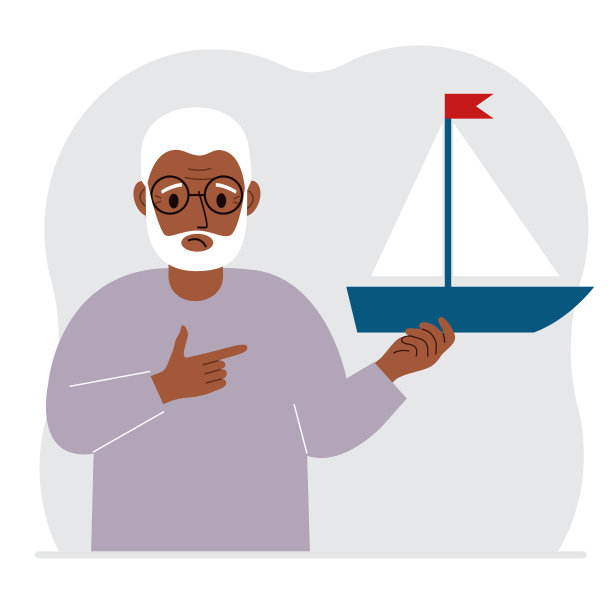 一个男人手里拿着一艘帆船。自由、希望和大计划的概念。爱好、运动或生意。图片下载