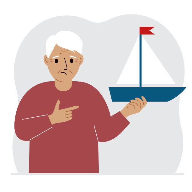 一个男人手里拿着一艘帆船。自由、希望和大计划的概念。爱好、运动或生意。图片下载