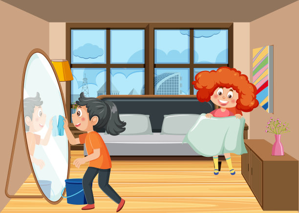 孩子们一起打扫房间图片下载