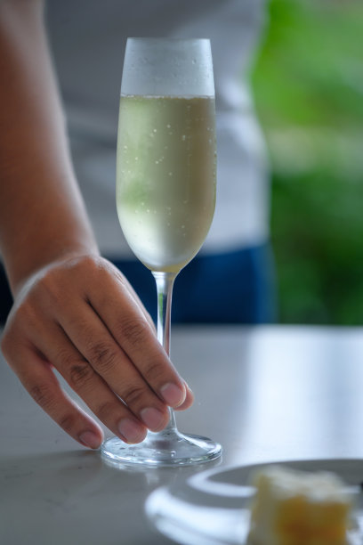 女人的手握着一杯冰镇香槟图片下载