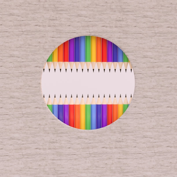 3D渲染-多色铅笔在圆形木框架图片下载