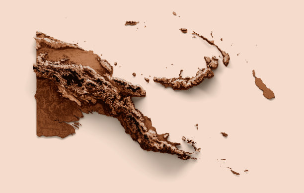 旧风格的巴布亚新几内亚地图，复古风格的棕色图形。高细节3d插图图片下载