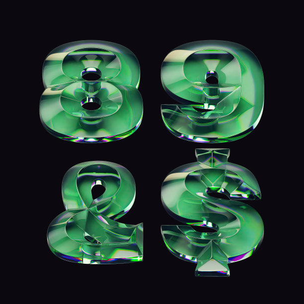 3d渲染的字体设置与字母的光泽绿色玻璃图片下载