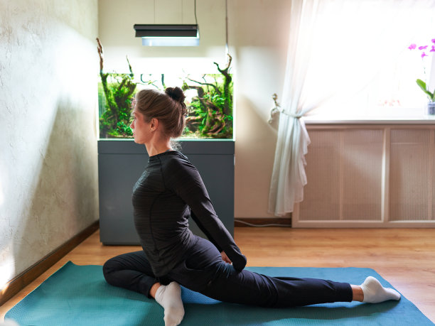 水族馆前的瑜伽女图片下载