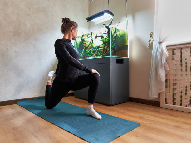 水族馆前的瑜伽女图片下载