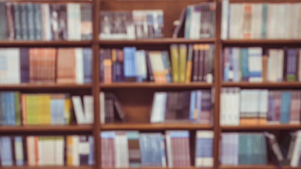 模糊的，许多书在书架上出售。图片下载