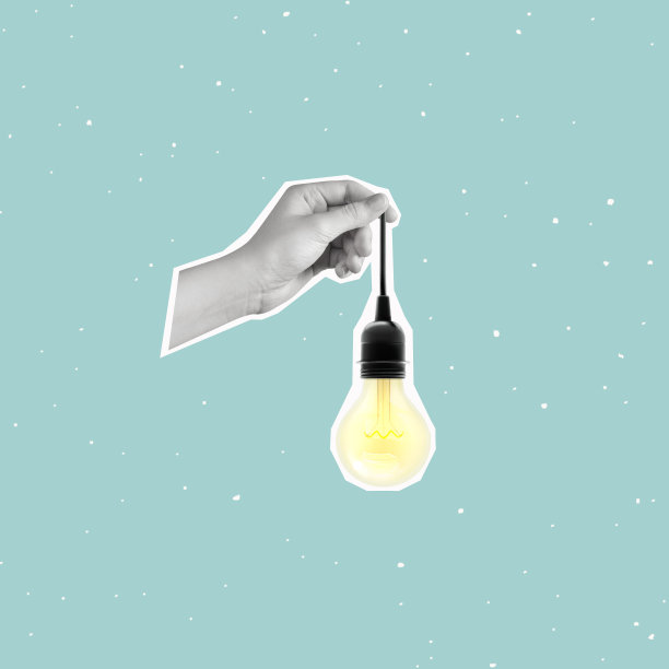 Сontemporary art collage of a hand holding a light bulb.图片下载