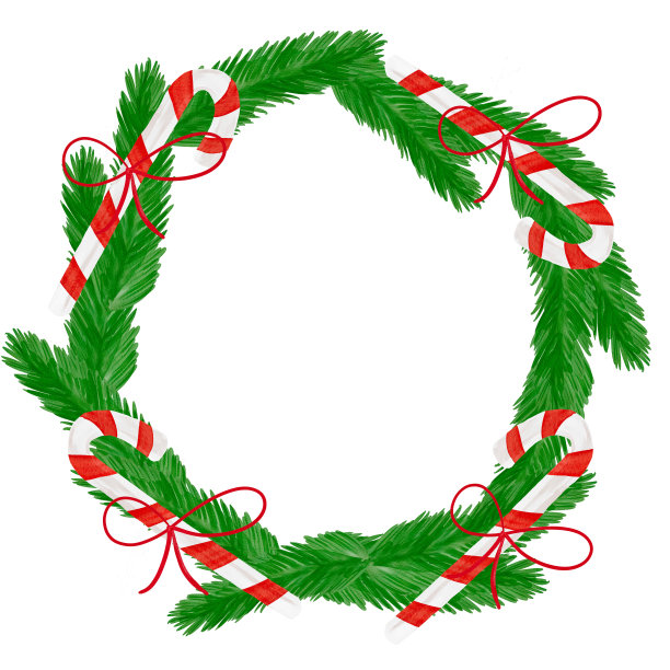 水彩圣诞花圈与拐杖糖。手绘插图孤立的白色背景图片下载