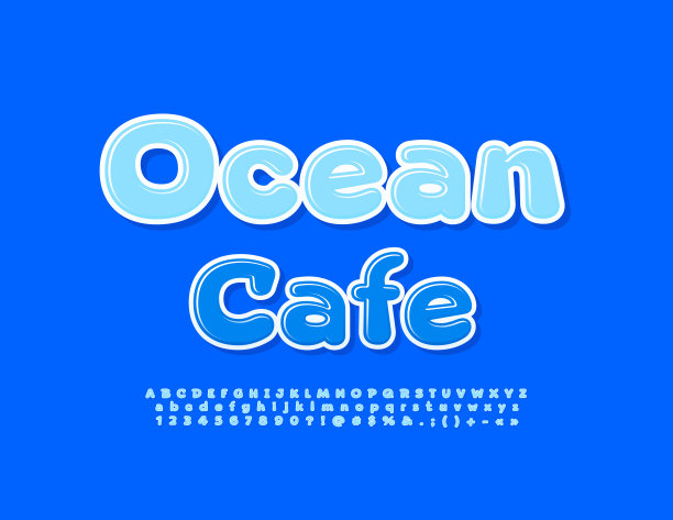 矢量蓝色象征海洋咖啡馆。创意字母，数字和符号集图片下载