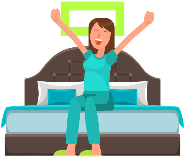 女孩在卧室睡觉后伸展身体。早晨快乐的女士。女人打了个哈欠，醒了图片下载