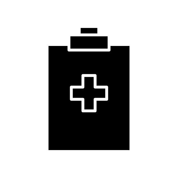 剪贴板图标插图与医院加号。字形图标样式。与保健和医疗相关的图标。简单的矢量设计可编辑图片下载