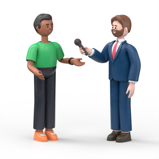 3D插图卡通人物采访另一个。白色背景上的3D渲染。图片下载