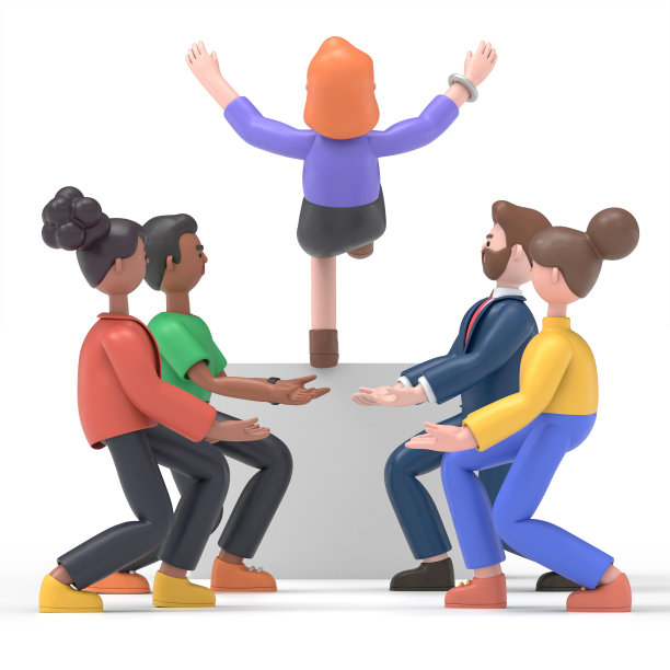三维插图的卡通人物工作团队帮助同事。白色背景上的3D渲染。图片下载