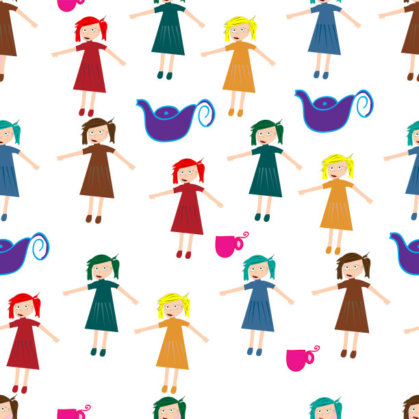 无缝模式与舞蹈的女孩在白色背景图片下载