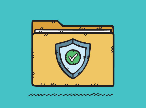 防病毒屏蔽图形文件夹。防病毒软件保护您的数据免受计算机病毒的侵害。矢量手绘插图。图片下载