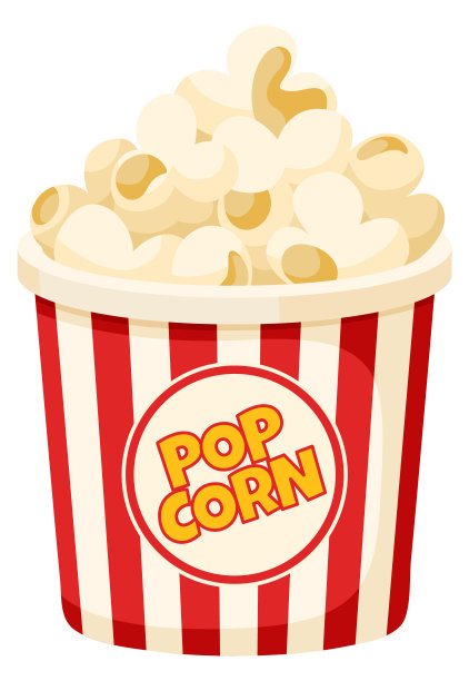 爆米花条纹桶。卡通电影院的零食孤立在白色上图片下载