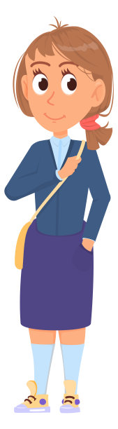 带书包的女学生。卡通少女孤立于白色图片下载