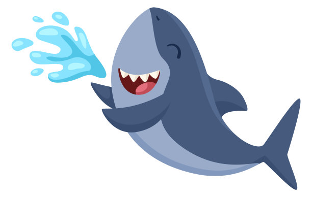 好玩的鲨鱼笑。有趣的水下卡通动物图片下载