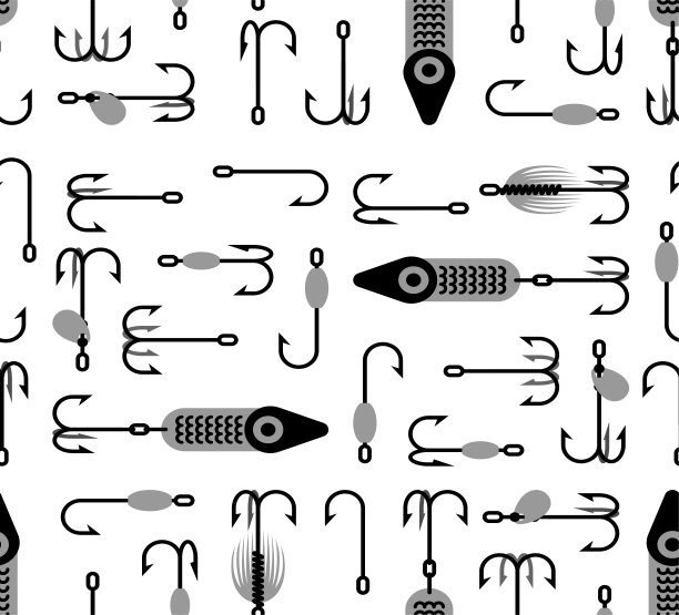 鱼钩图案无缝。鱼钩捕鱼背景。渔具质地图片下载