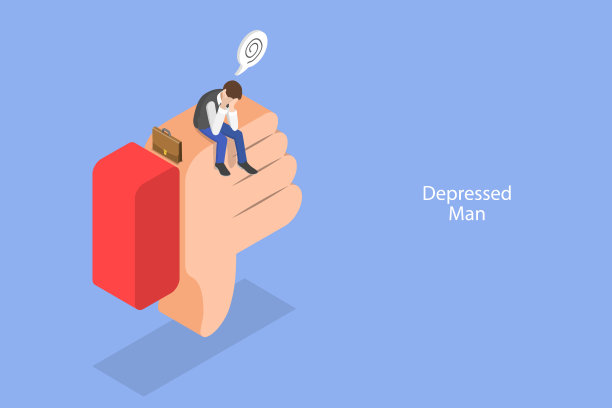 抑郁的人的三维等距平面矢量概念插图图片下载
