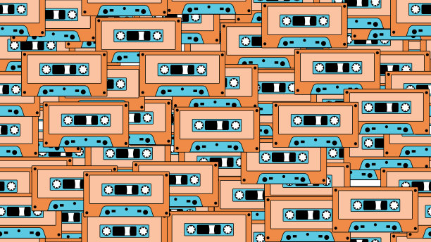 无缝模式无穷无尽的音乐音频磁带老复古复古潮人从70年代，80年代，90年代隔离在白色背景上。矢量图图片下载