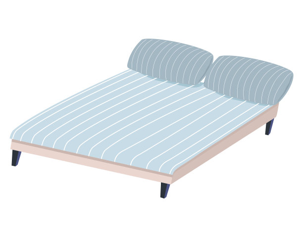 卧室、酒店房间均采用双木床平面设计。卡通家具图标孤立在白色上图片下载