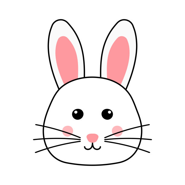 可爱的兔头宠物动物字符与黑色轮廓的动画卡通矢量插图图片下载