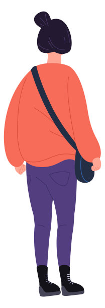 年轻女子的后视图。学生在户外的衣服隔离在白色上图片下载