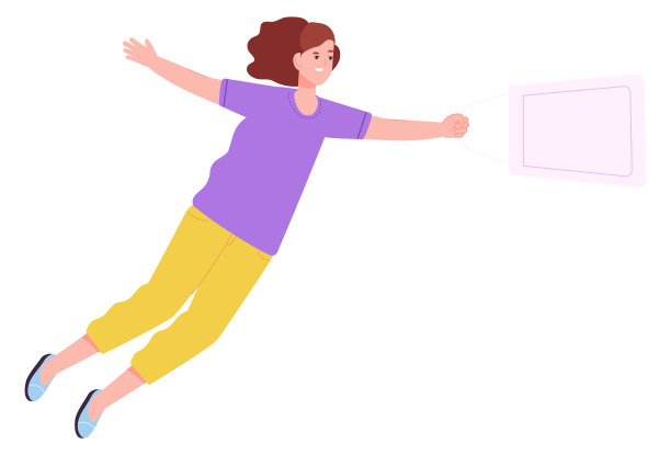 年轻女子带着购物袋飞行。浮动的人图片下载