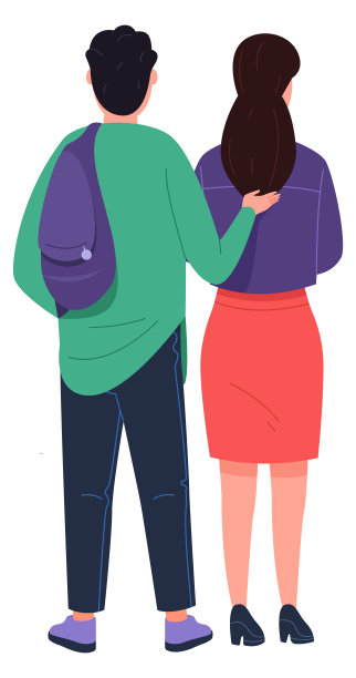 年轻夫妇向前看。人的后视图孤立在白色上图片下载