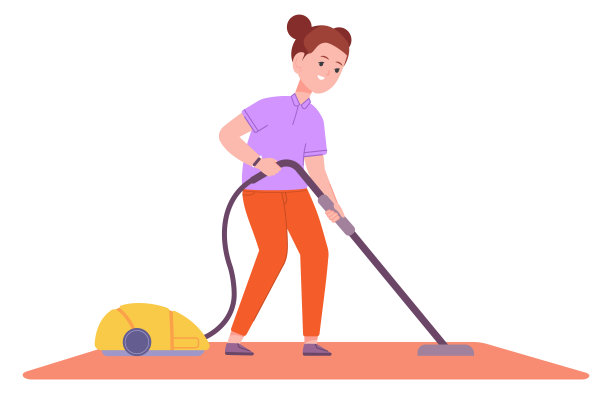 女孩吸尘地毯。小孩做家务图片下载
