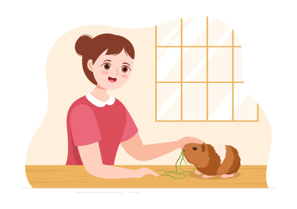 豚鼠宠物仓鼠动物品种适合海报或贺卡在平面可爱的卡通手绘模板插图图片下载