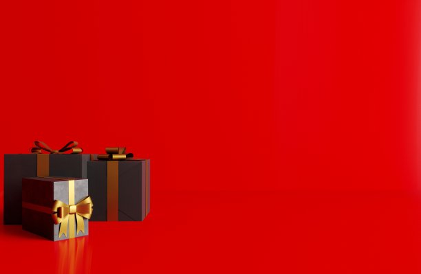红色礼品盒带在红色背景的模型图片下载