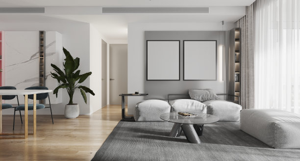 模拟框架在舒适的家庭内部背景，沿海风格的客厅图片下载