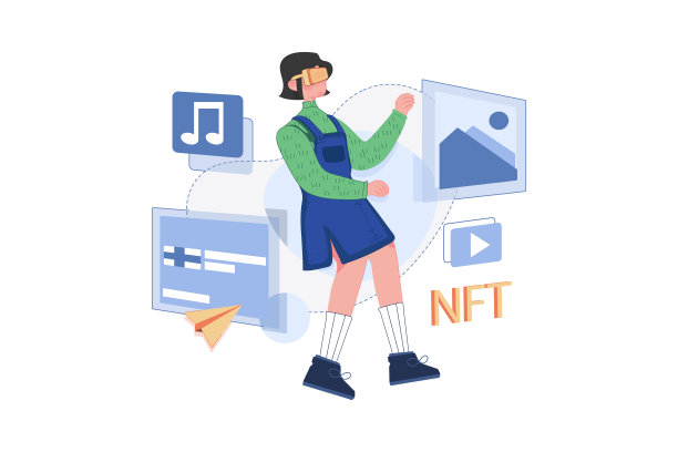 使用VR技术创建NFT插图概念。白色背景上的平面插图图片下载