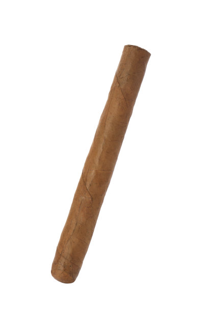 雪茄包裹在孤立的烟叶上的白色图片下载