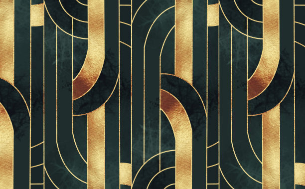 现代墙壁装饰壁纸。3d抽象，金色线条，大理石，木制和黑色形状。图片下载