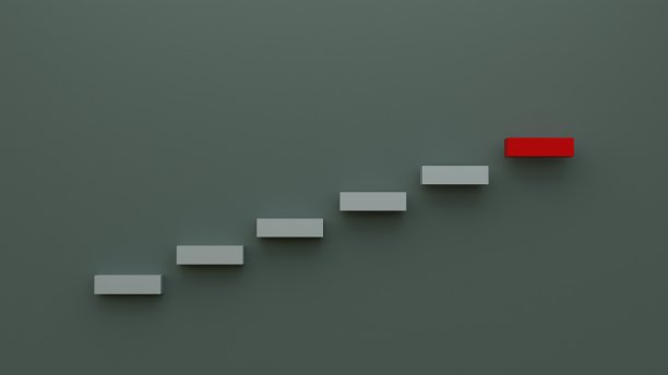 3 d渲染。建立成功基础的理念。积木堆叠为阶梯，成功经营成长理念图片下载