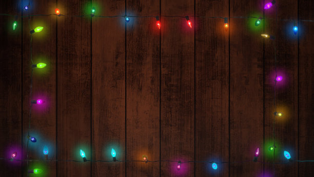 在木桌上装饰圣诞彩灯图片下载